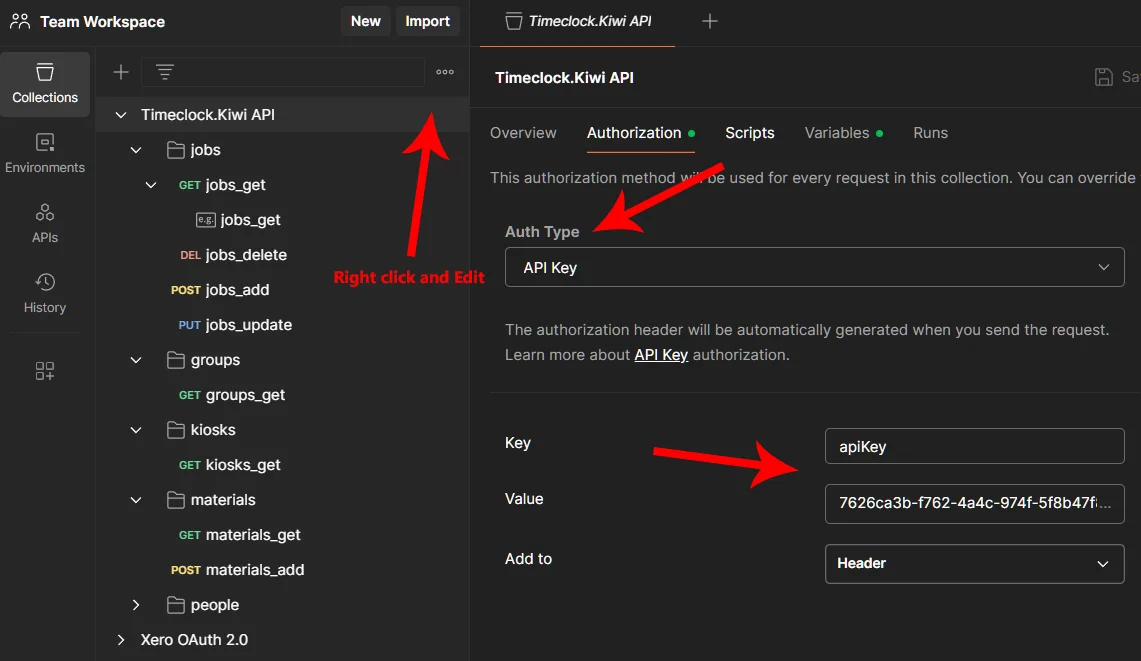 How to add API key into Postman